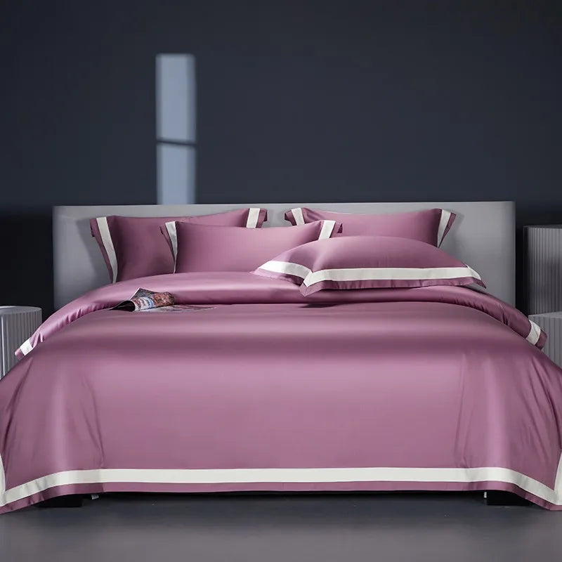 Premium 1400TC Egyptian Cotton Smooth Soft Bedding Set Chic White Grey Patchwork Duvet Cover Flat/Fitted Bed Sheet Pillowcases