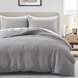 White Duvet Cover King Size - 2/3 Pieces Soft and Breathable Microfiber Knitted Jacquard Waffle Weave Striped Comforter Cover