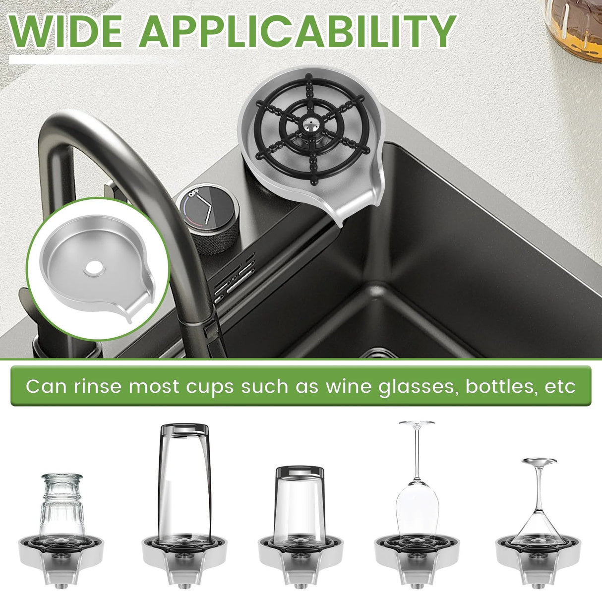 Faucet Glass Rinser ABS High Pressure Glass Cup Washer 360° Rotating High Efficiency Bottle Washer Kitchen Sink Accessories Julia M LifeStyles