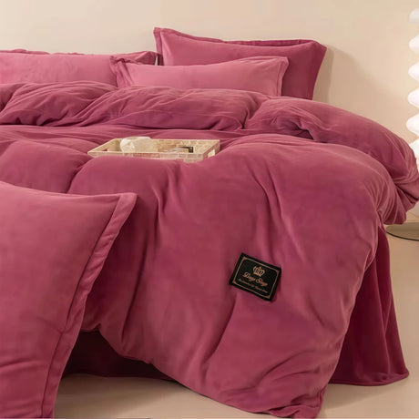 Wostar Luxury Solid Color Flannel Duvet Cover Set, 220x240 cm