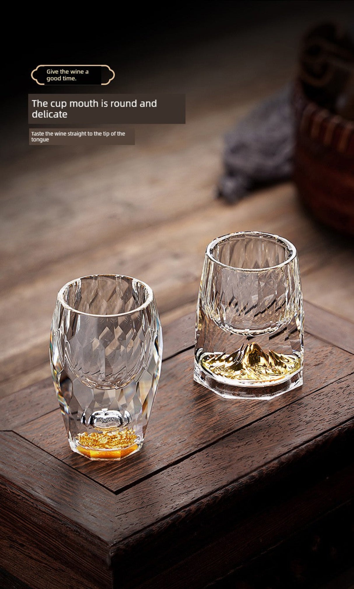 Crystal Glass Wine Decanter Set with Gold Foil Shot Cup