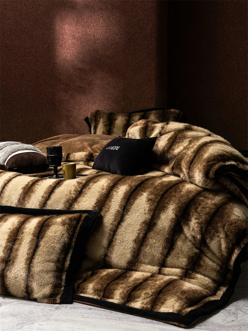 Faux Fur Duvet Cover Set with Sheet, Queen & King