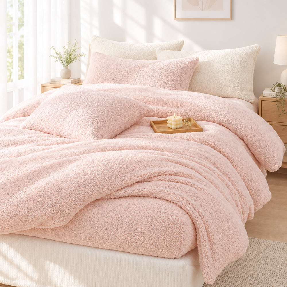 Plush Fleece Duvet Cover Set with Sheet, 4-Piece