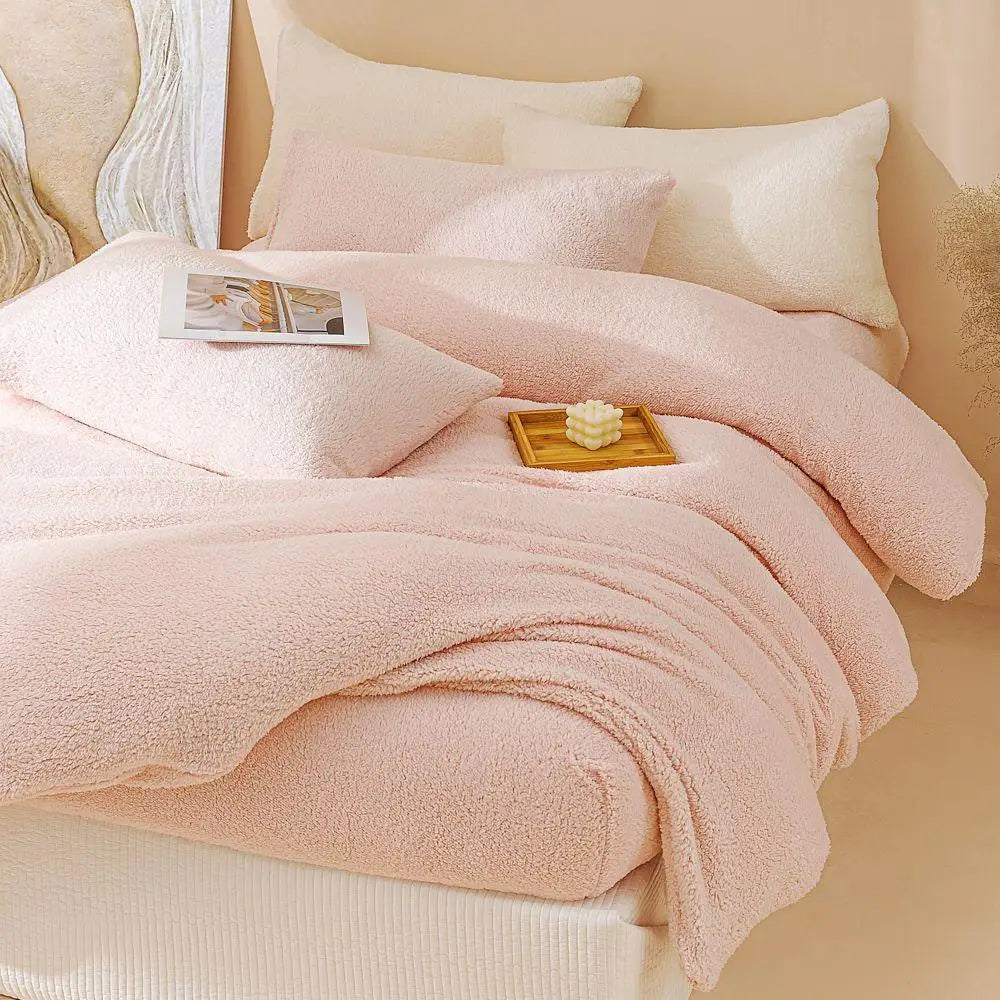 Plush Fleece Duvet Cover Set with Sheet, 4-Piece