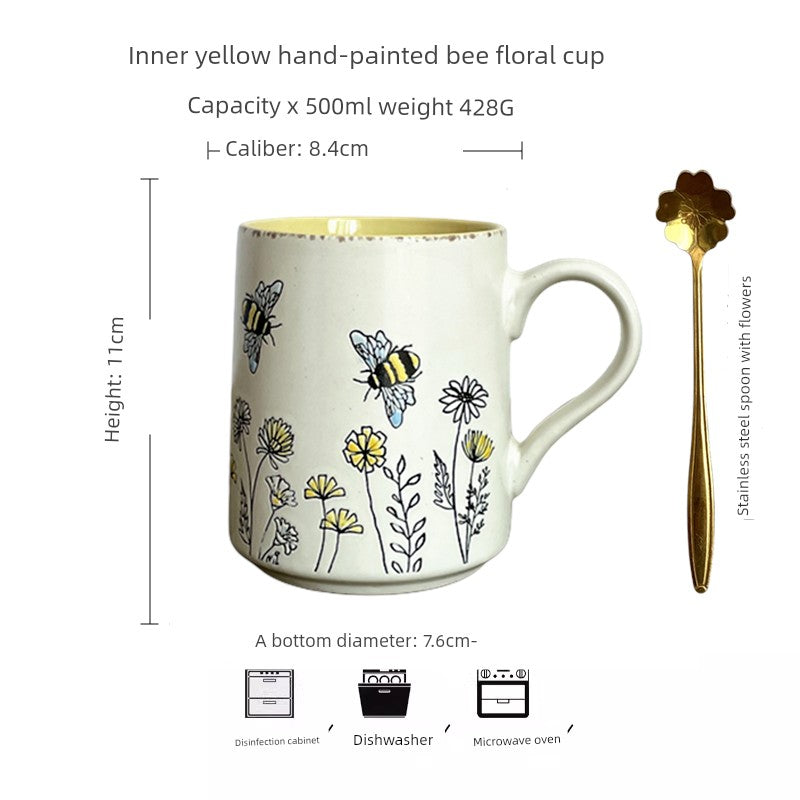 Vintage Floral Hand-Painted Ceramic Water Cup with Spoon Julia M Home & Kitchen
