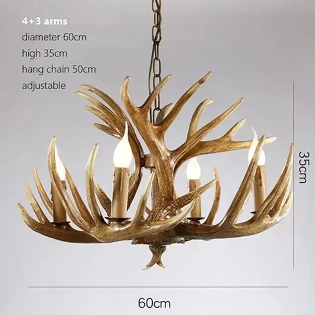 Rustic Alpine Hand-Crafted Deer Antler Pendant Chandelier