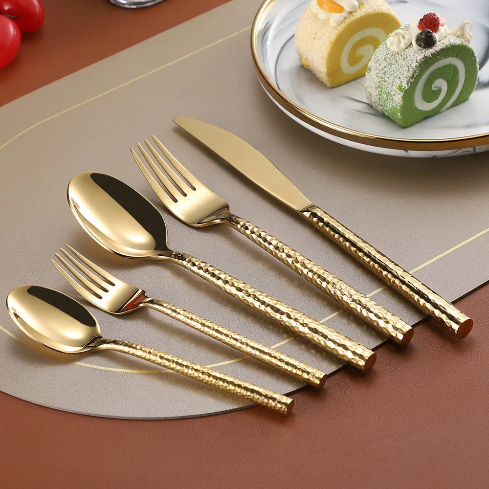 "Shiny Gold Stainless Steel Cutlery Set"