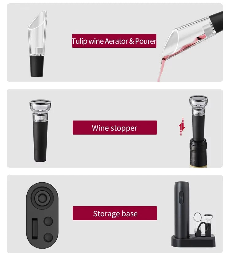 4-in-1 Electric Bottle Wine Opener Set Rechargeable Electric Automatic Corkscrew Wine Opener Set Wine Stopper, Wine Pourer Julia M Home & Kitchen