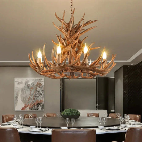 Rustic Antler Chandelier Vintage Deer Horn Ceiling Light E14 Candle Hanging Lamp