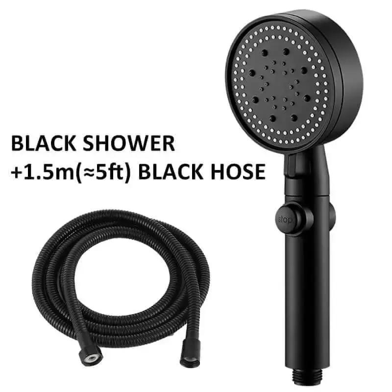 Shower Head Water Saving Black 5 Mode Adjustable High Pressure Shower - One-key Stop Water Massage - Julia M LifeStyles