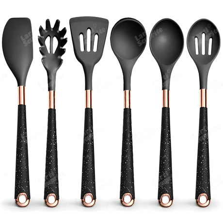 Silicone Kitchen Utensils Set - Heat Resistant, Non-stick, Rose Gold Plated Handles - Julia M LifeStyles