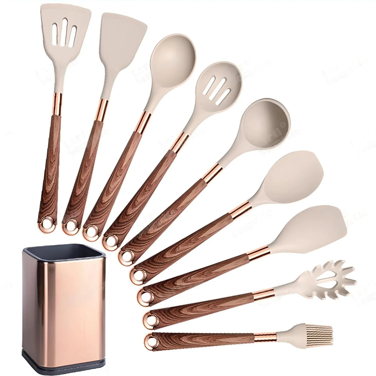 Silicone Kitchen Utensils Set - Heat Resistant, Non-stick, Rose Gold Plated Handles - Julia M LifeStyles