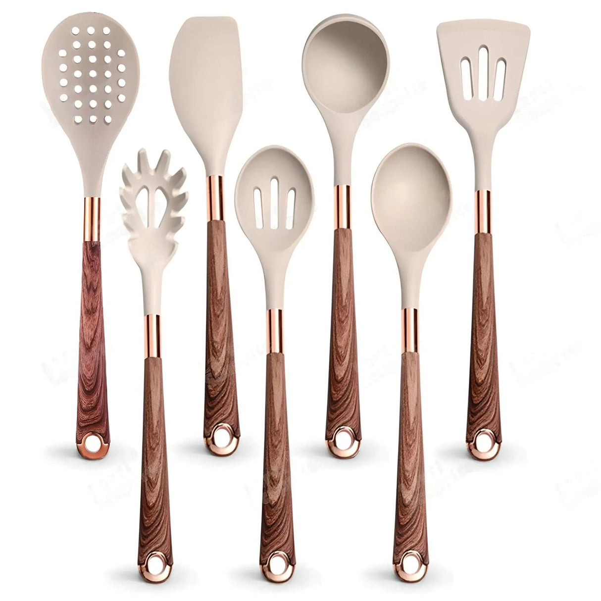 Silicone Kitchen Utensils Set - Heat Resistant, Non-stick, Rose Gold Plated Handles - Julia M LifeStyles
