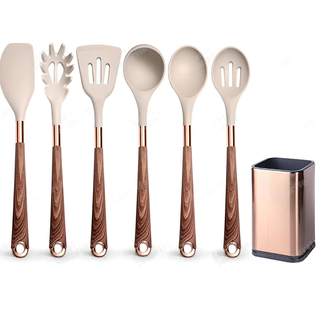Silicone Kitchen Utensils Set - Heat Resistant, Non-stick, Rose Gold Plated Handles - Julia M LifeStyles