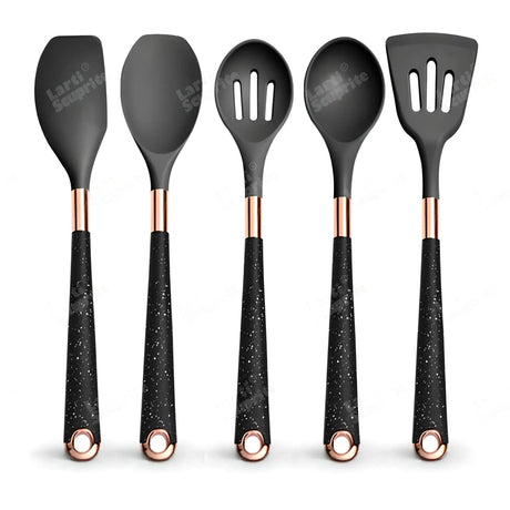 Silicone Kitchen Utensils Set - Heat Resistant, Non-stick, Rose Gold Plated Handles - Julia M LifeStyles
