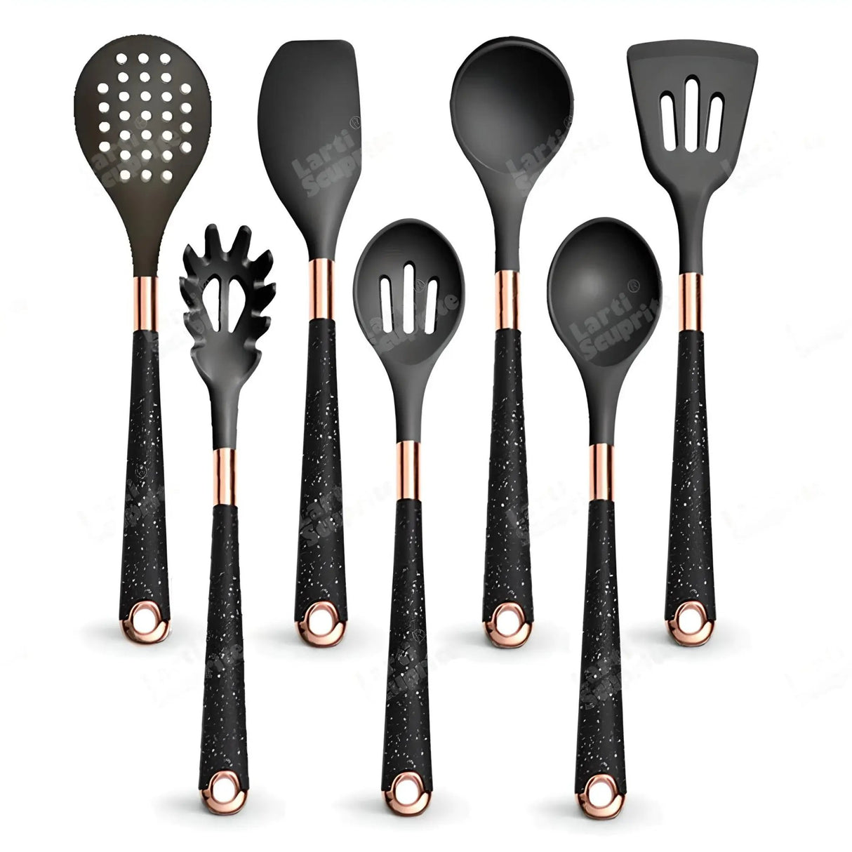 Silicone Kitchen Utensils Set - Heat Resistant, Non-stick, Rose Gold Plated Handles - Julia M LifeStyles