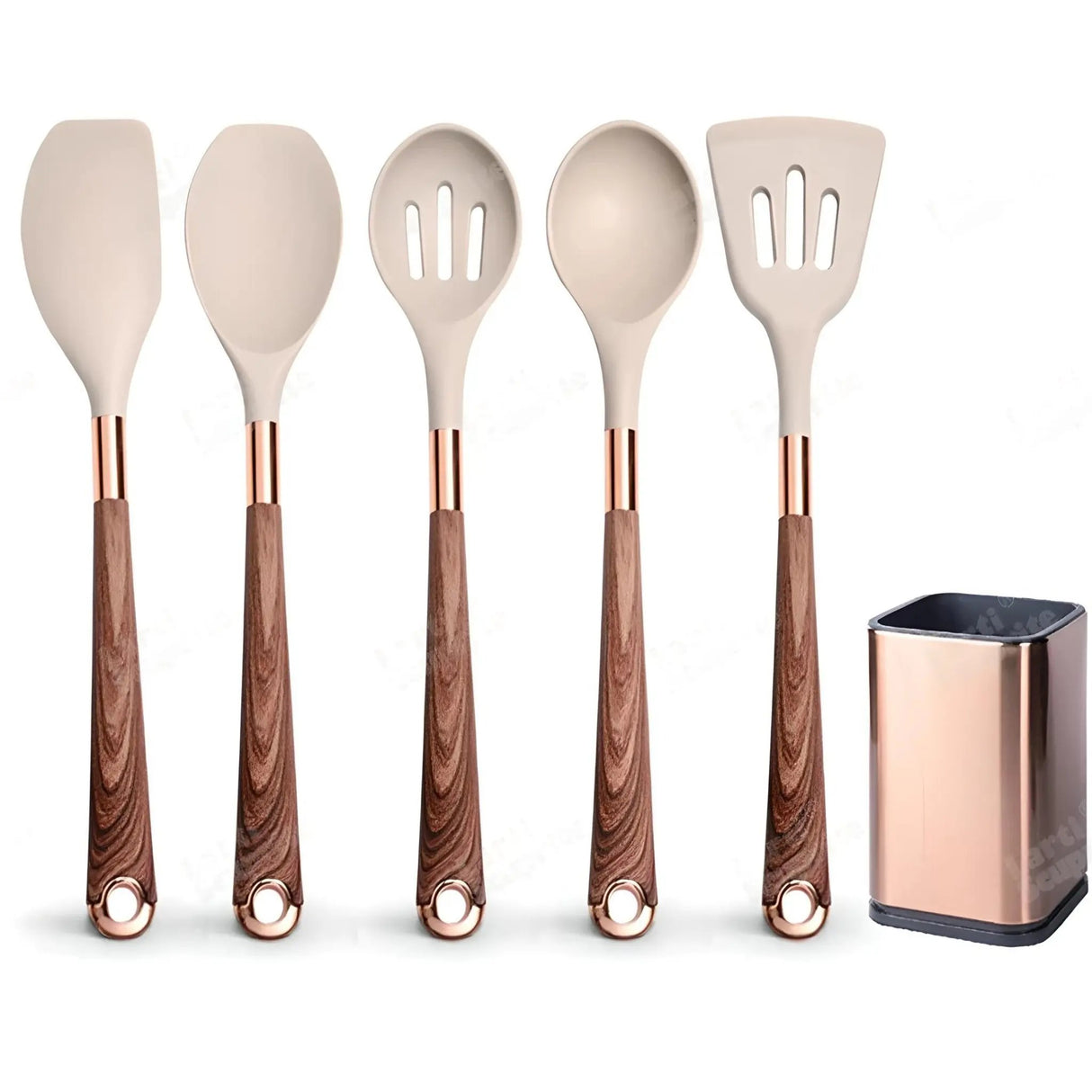 Silicone Kitchen Utensils Set - Heat Resistant, Non-stick, Rose Gold Plated Handles - Julia M LifeStyles