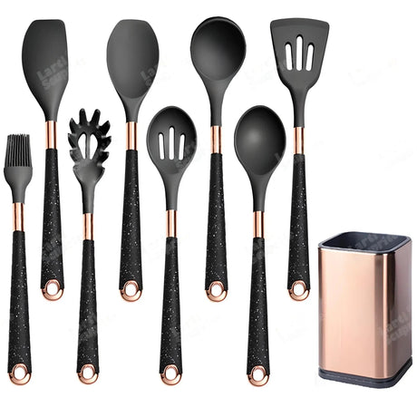 Silicone Kitchen Utensils Set - Heat Resistant, Non-stick, Rose Gold Plated Handles - Julia M LifeStyles