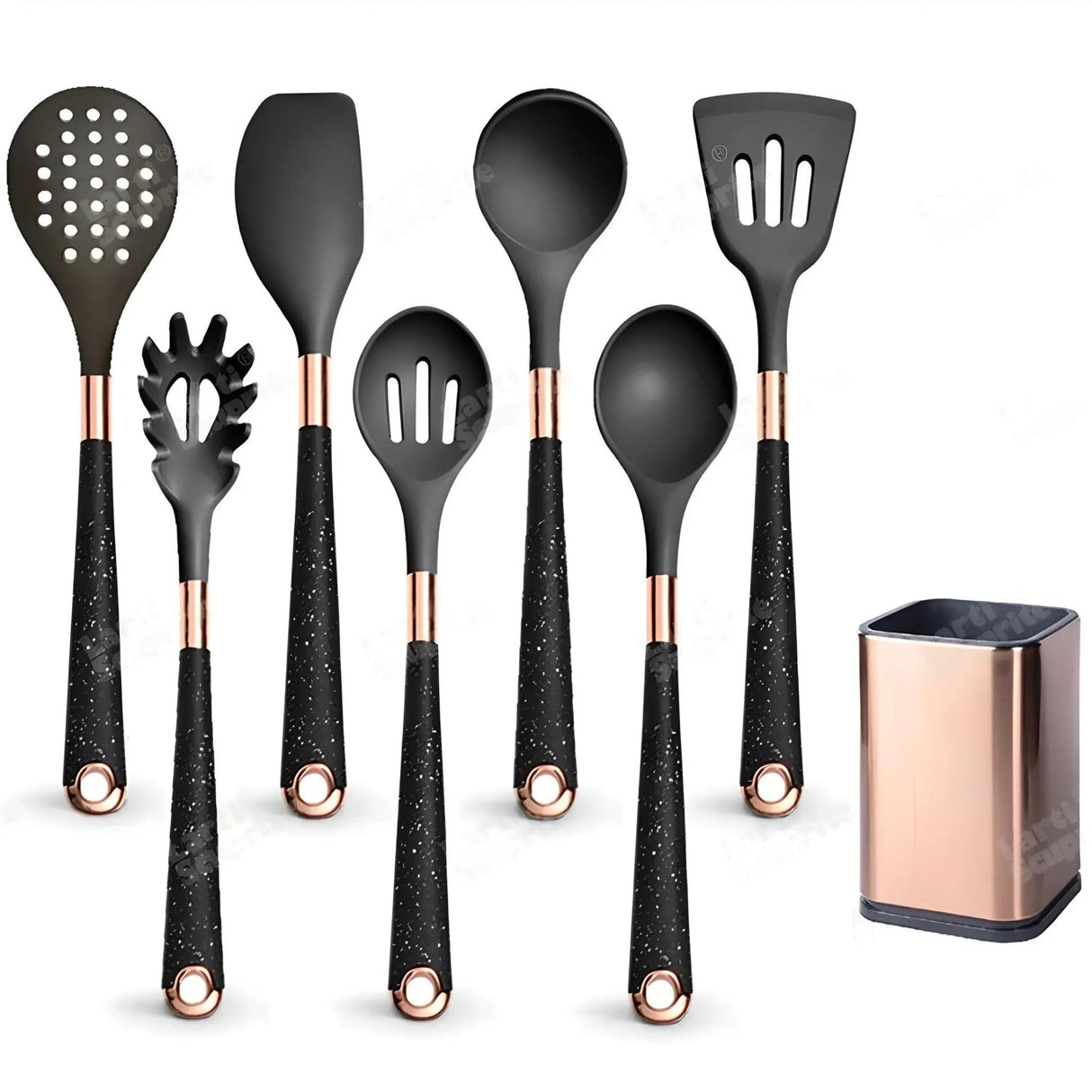Silicone Kitchen Utensils Set - Heat Resistant, Non-stick, Rose Gold Plated Handles - Julia M LifeStyles