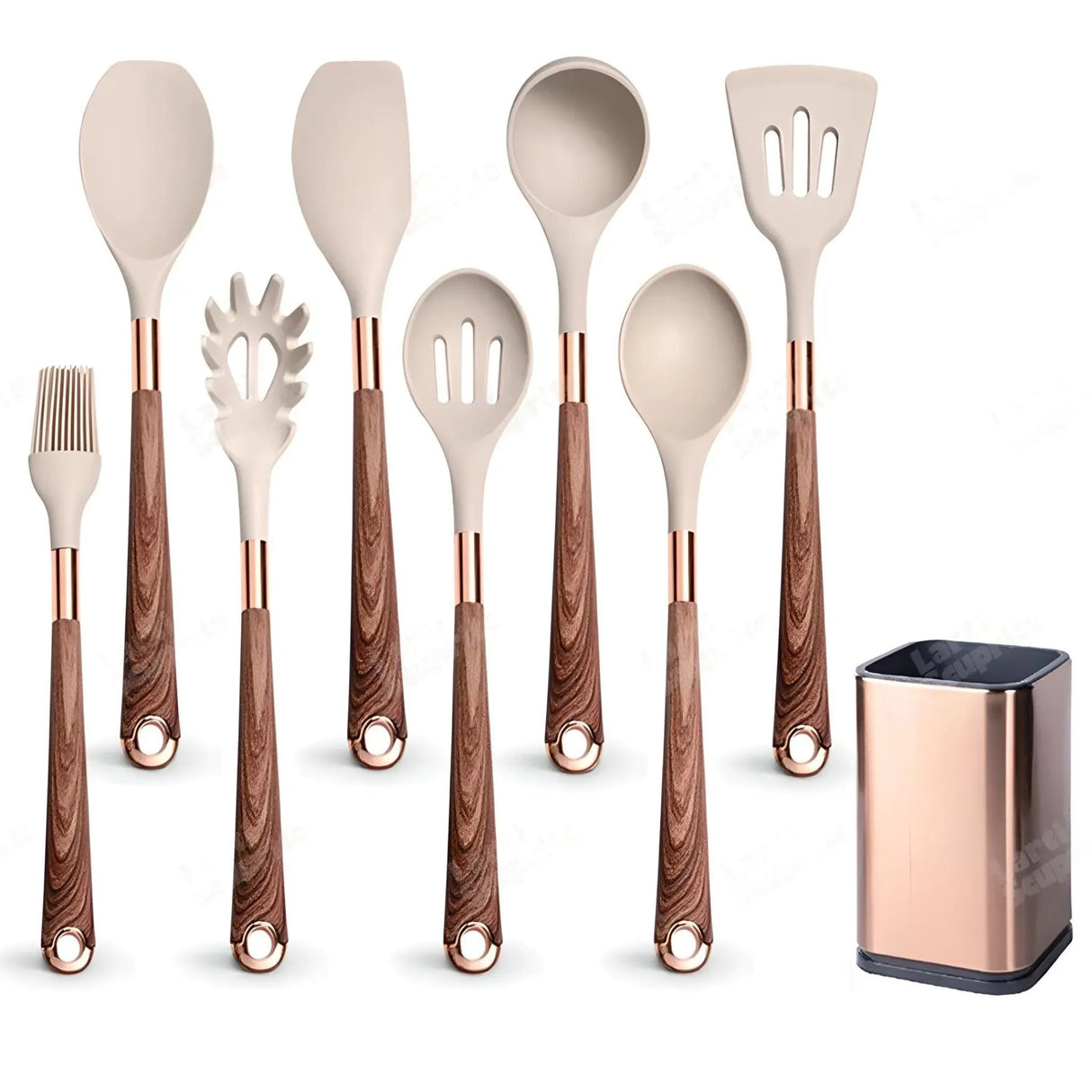 Silicone Kitchen Utensils Set - Heat Resistant, Non-stick, Rose Gold Plated Handles - Julia M LifeStyles