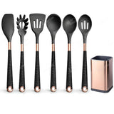 Silicone Kitchen Utensils Set - Heat Resistant, Non-stick, Rose Gold Plated Handles - Julia M LifeStyles