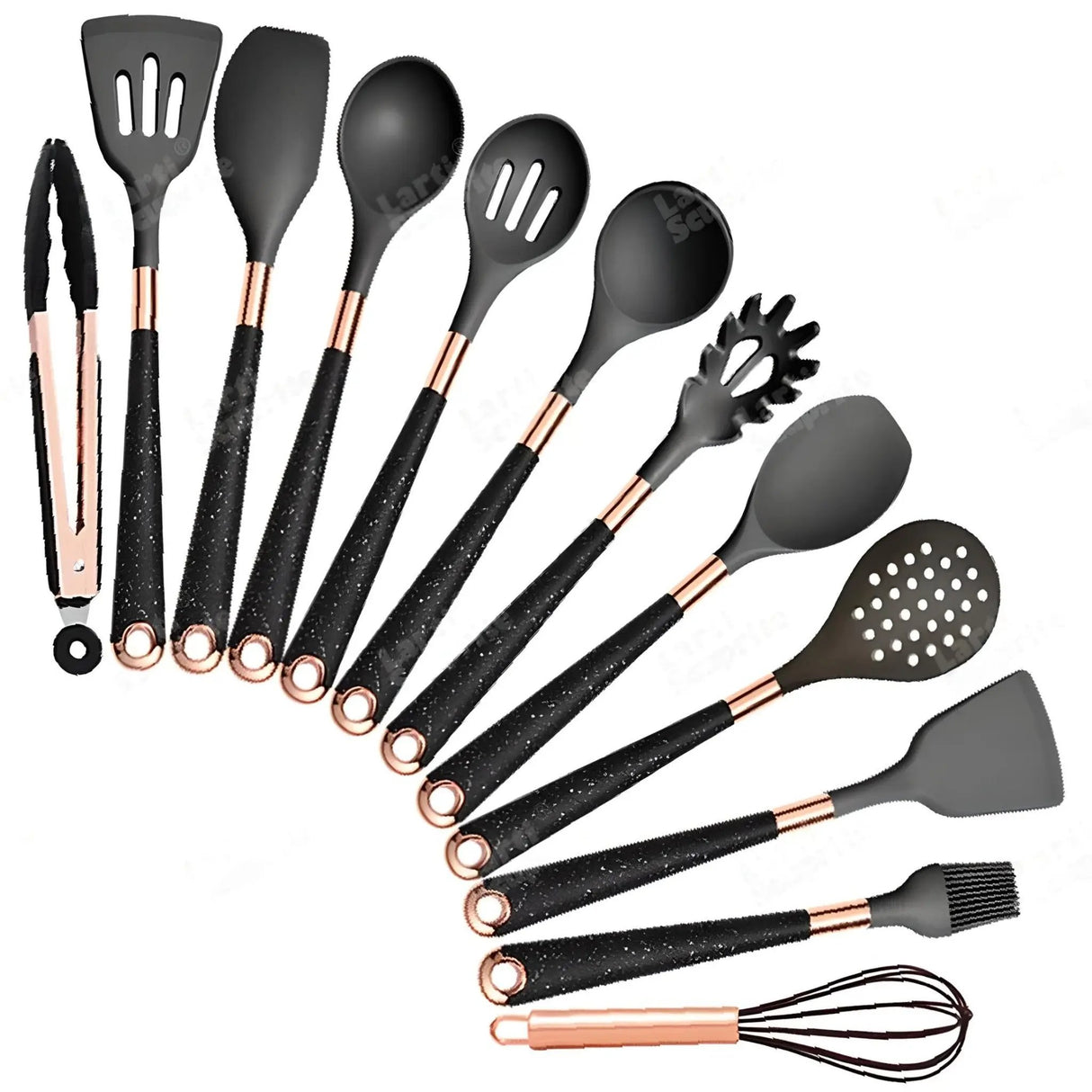 Silicone Kitchen Utensils Set - Heat Resistant, Non-stick, Rose Gold Plated Handles - Julia M LifeStyles