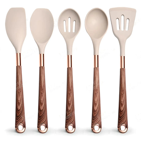 Silicone Kitchen Utensils Set - Heat Resistant, Non-stick, Rose Gold Plated Handles - Julia M LifeStyles