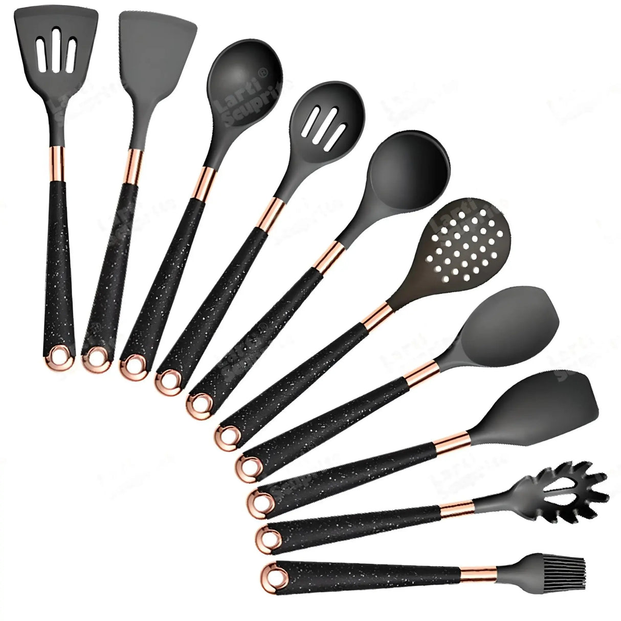 Silicone Kitchen Utensils Set - Heat Resistant, Non - stick, Rose Gold Plated Handles - Julia M LifeStyles
