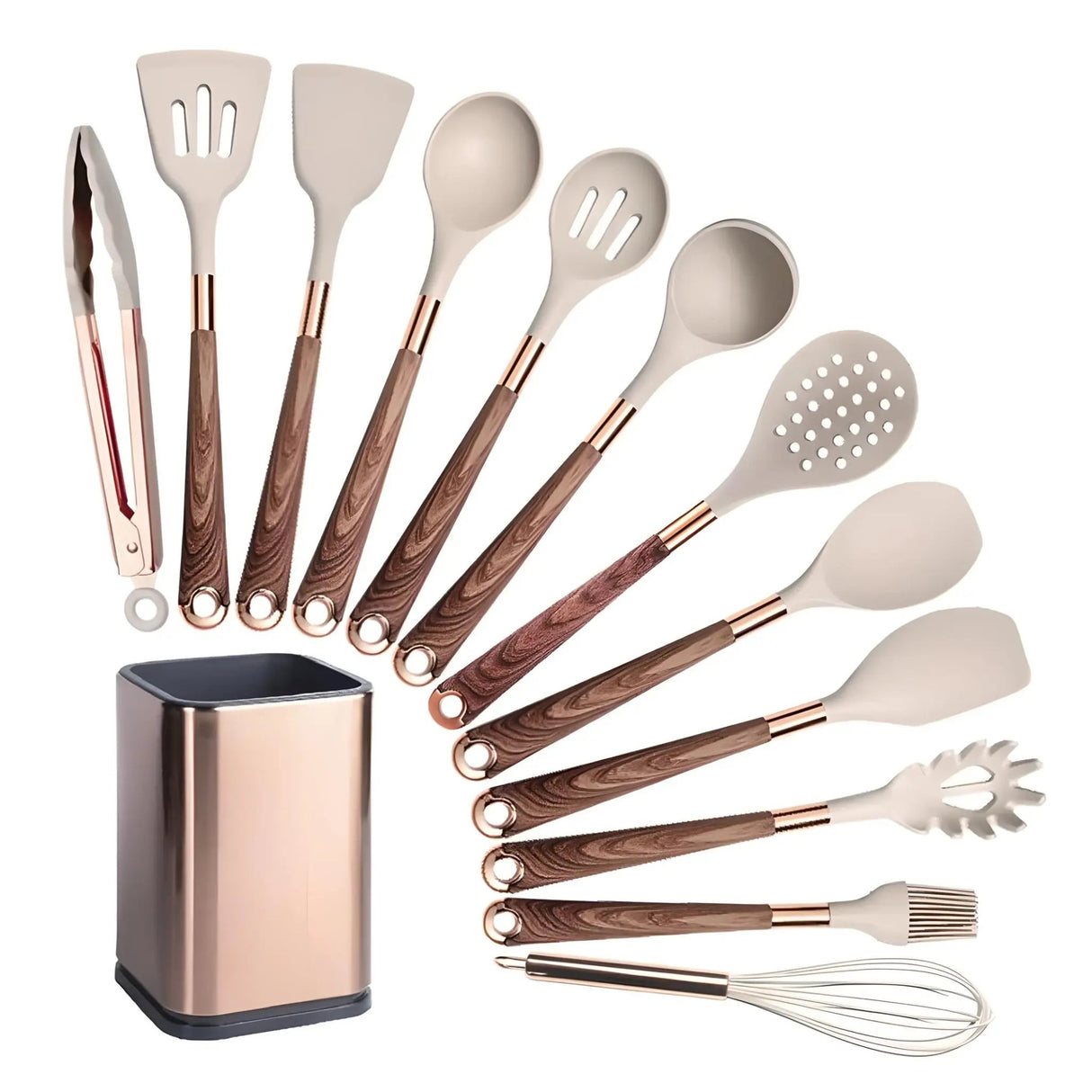 Silicone Kitchen Utensils Set - Heat Resistant, Non - stick, Rose Gold Plated Handles - Julia M LifeStyles