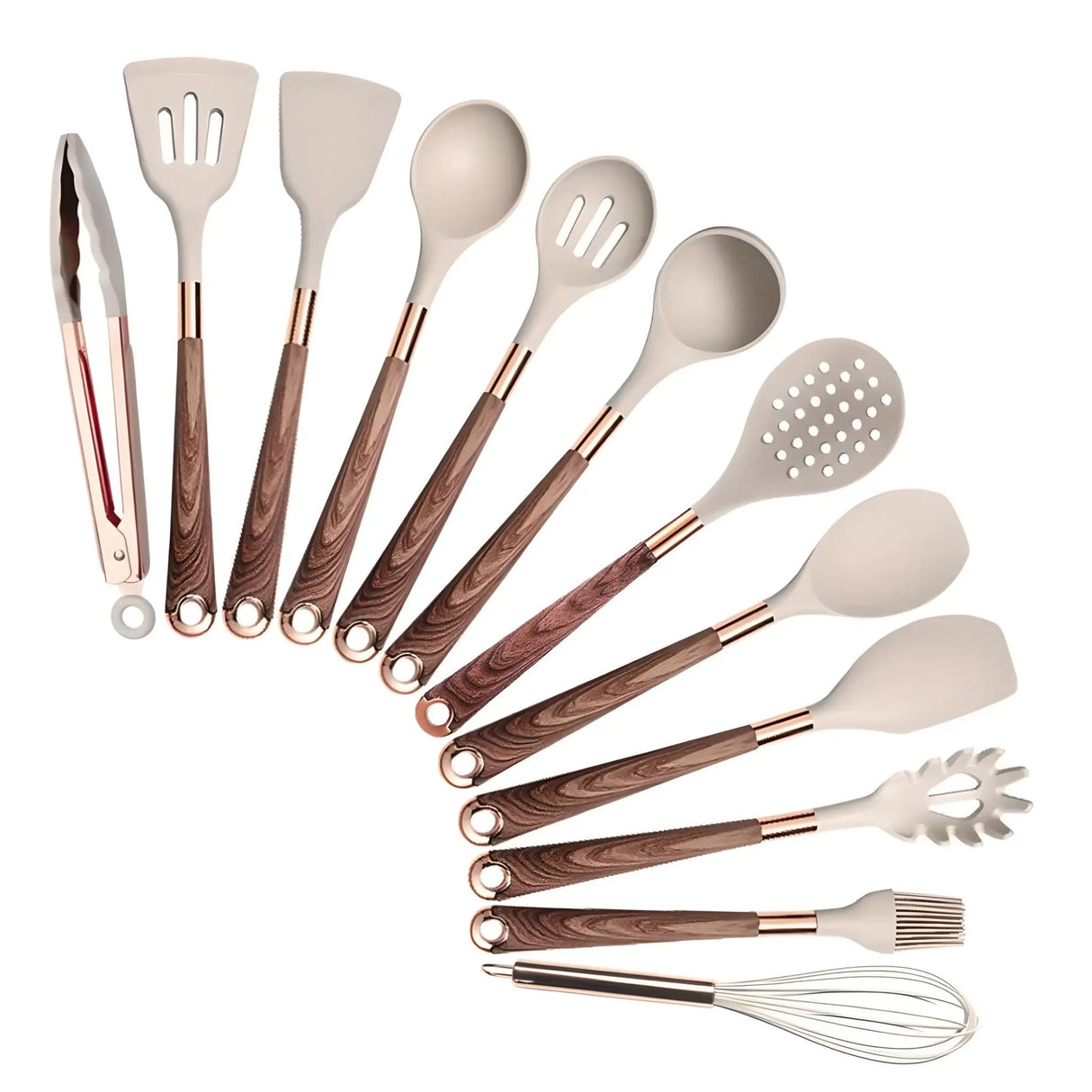 Silicone Kitchen Utensils Set - Heat Resistant, Non - stick, Rose Gold Plated Handles - Julia M LifeStyles