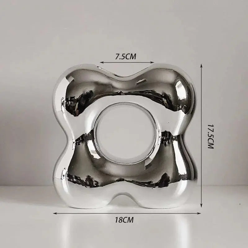 Silver plating Ceramic Vase Nordic home decoration Flower shape Vases for flowers Living room TV cabinet table decor florero - Julia M LifeStyles