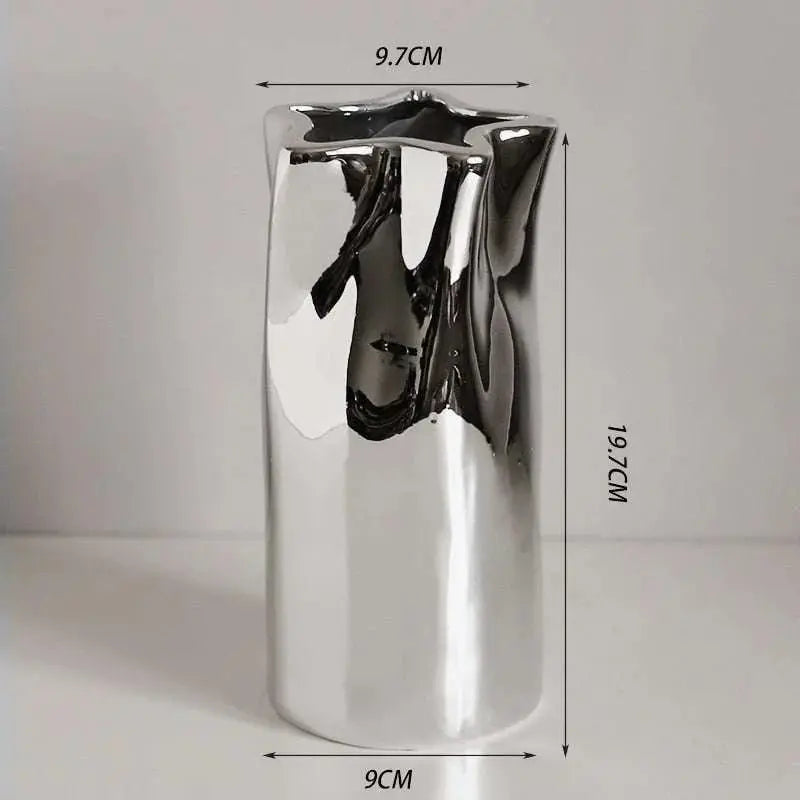 Silver plating Ceramic Vase Nordic home decoration Flower shape Vases for flowers Living room TV cabinet table decor florero - Julia M LifeStyles