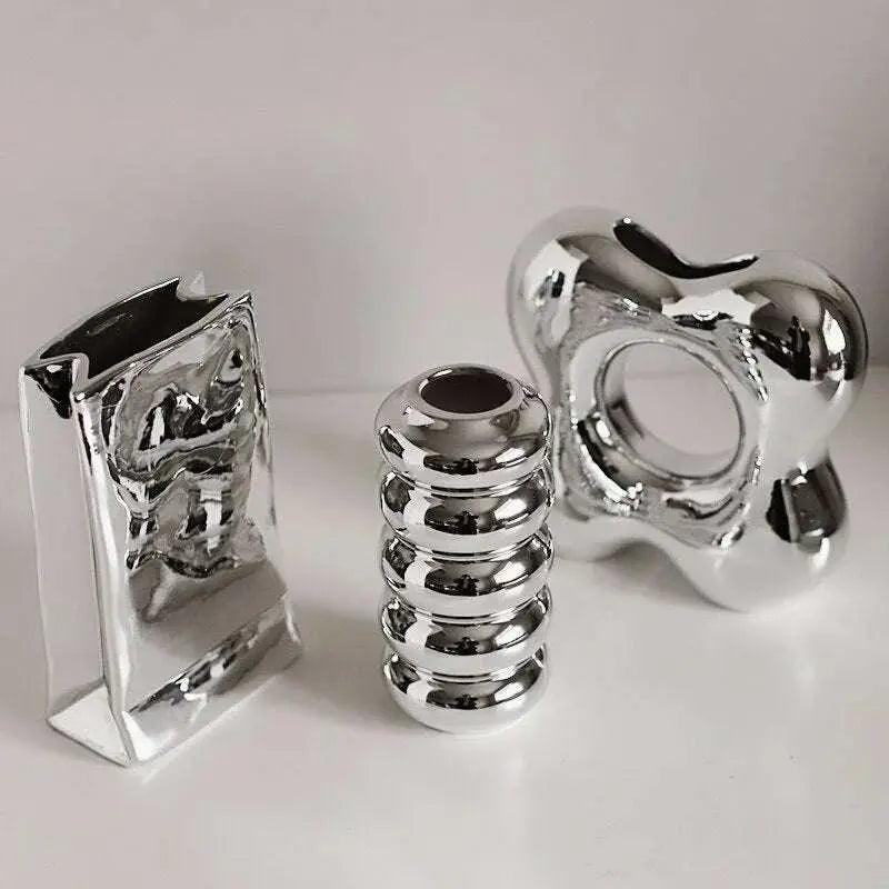 Silver plating Ceramic Vase Nordic home decoration Flower shape Vases for flowers Living room TV cabinet table decor florero - Julia M LifeStyles