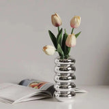 Silver plating Ceramic Vase Nordic home decoration Flower shape Vases for flowers Living room TV cabinet table decor florero - Julia M LifeStyles