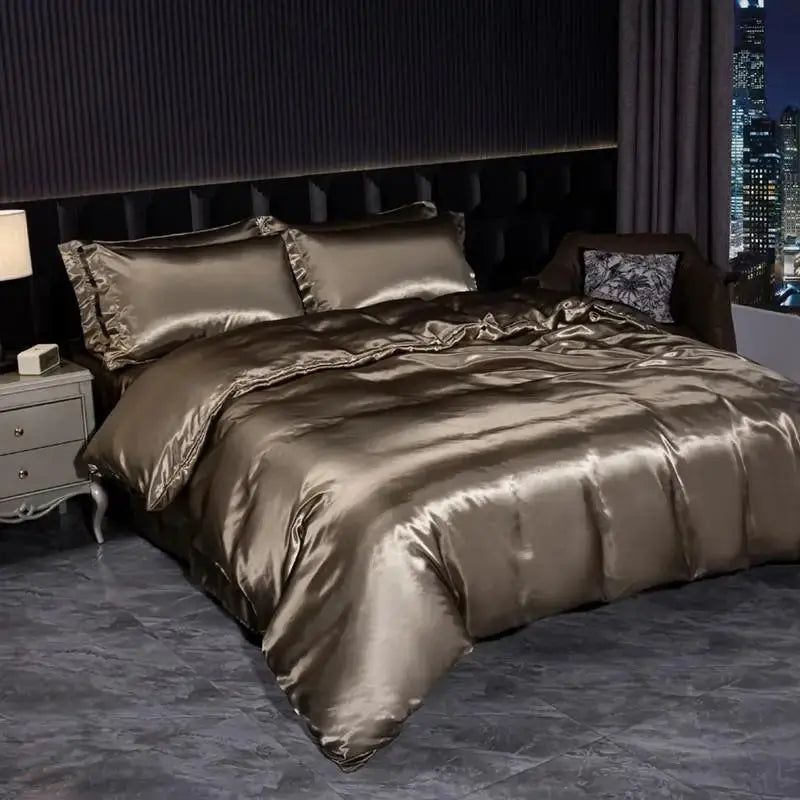 Soft 100% Imitate Silk Satin Duver Cover Sheet Pillow shams Multiple Colors Twin Double (1Duvet Cover+1FlatSheet+2Pillowcases) - Julia M LifeStyles
