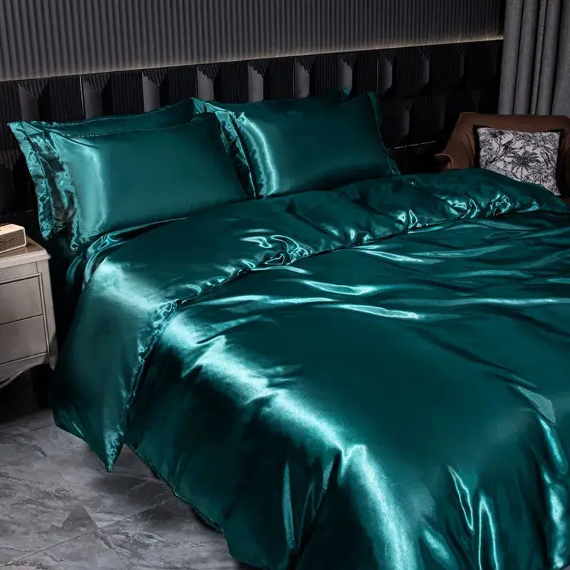 Soft 100% Imitate Silk Satin Duver Cover Sheet Pillow shams Multiple Colors Twin Double (1Duvet Cover+1FlatSheet+2Pillowcases) Julia M LifeStyles