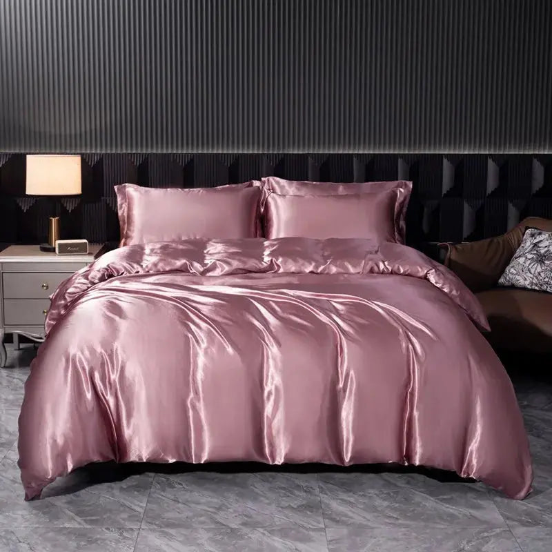 Soft 100% Imitate Silk Satin Duver Cover Sheet Pillow shams Multiple Colors Twin Double (1Duvet Cover+1FlatSheet+2Pillowcases) Julia M LifeStyles
