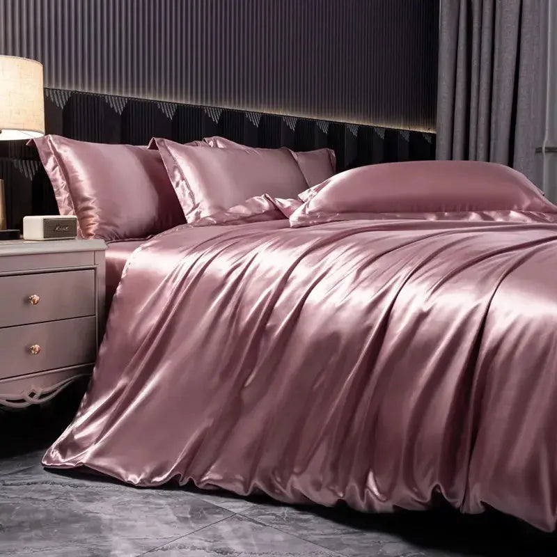 Soft 100% Imitate Silk Satin Duver Cover Sheet Pillow shams Multiple Colors Twin Double (1Duvet Cover+1FlatSheet+2Pillowcases) Julia M LifeStyles