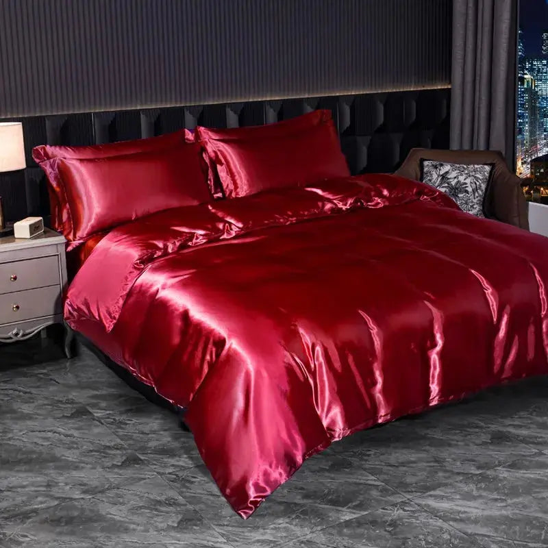 Soft 100% Imitate Silk Satin Duver Cover Sheet Pillow shams Multiple Colors Twin Double (1Duvet Cover+1FlatSheet+2Pillowcases) Julia M LifeStyles