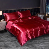 Soft 100% Imitate Silk Satin Duver Cover Sheet Pillow shams Multiple Colors Twin Double (1Duvet Cover+1FlatSheet+2Pillowcases) Julia M LifeStyles