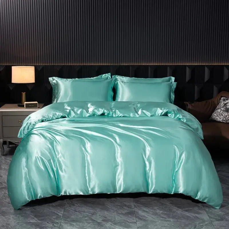Soft 100% Imitate Silk Satin Duver Cover Sheet Pillow shams Multiple Colors Twin Double (1Duvet Cover+1FlatSheet+2Pillowcases) Julia M LifeStyles