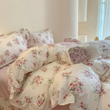 100% Cotton Spring Garden Flowers Botanical Chic Ruffles Soft Comfortable Double Queen (1Duvet Cover+1Bed Sheet+2Pillowcases) - Julia M LifeStyles