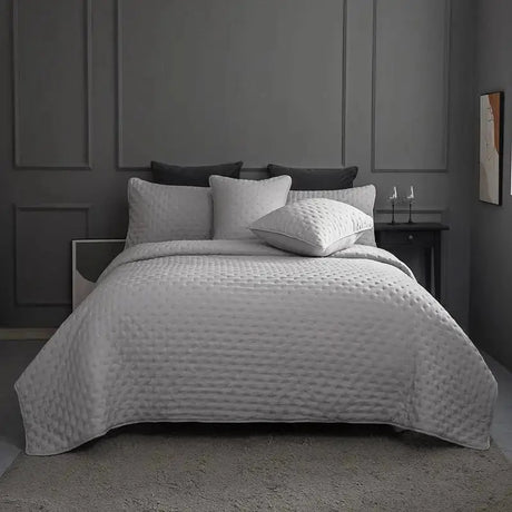 Stitch Taupe Reversible Quilt Set with Pillow Shams - Ultra Soft Microfiber - Julia M LifeStyles