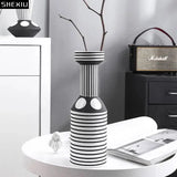 Striped Monochrome Ceramic Flower Vase - Julia M LifeStyles