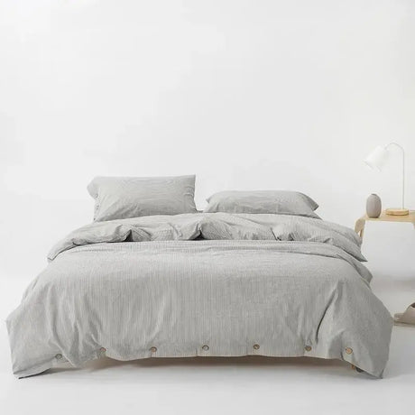 Ultra Soft 100% Washed Cotton Grey Stripe Duvet Cover Set with Sheet & Pillowcases - Julia M LifeStyles