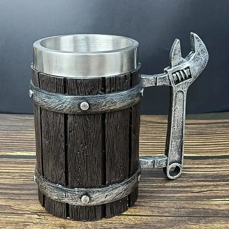 Viking Vintage Oak Barrel Beer Mug Stein with Stainless Steel Liner Coffee Cup Tea Mug Large Capacity Mug Pub Bar Party Gift - Julia M LifeStyles