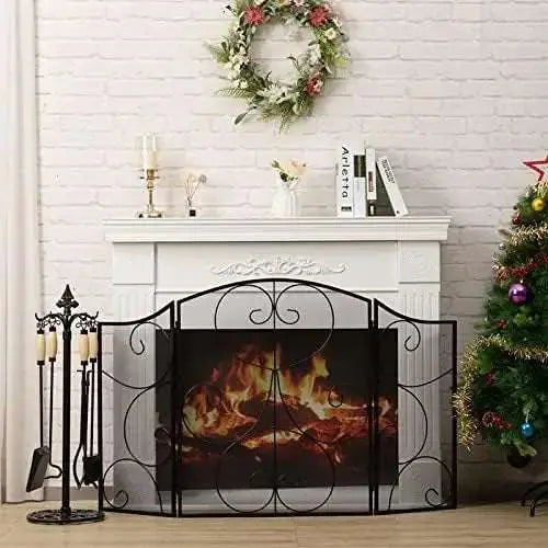 Vintage-Black Heavy Duty Fireplace Screen - Julia M LifeStyles