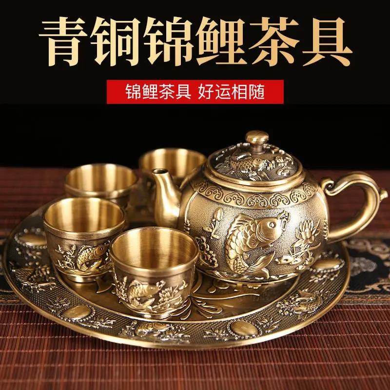 Vintage Bronze Gift Box Tray Cup Kung Fu Tea Set - Julia M LifeStyles