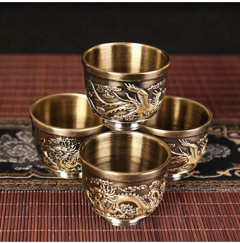 Vintage Bronze Gift Box Tray Cup Kung Fu Tea Set - Julia M LifeStyles