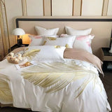 White 1000TC Egyptian Cotton Gold Feather Embroidery Luxury Bedding Set Quilt/Duvet Cover Set Bed Linen Pillow Shams Bedclothes - Julia M LifeStyles